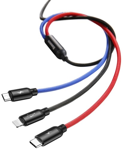 Купить Кабель круглый Baseus Lightning 8-pin, micro USB, USB Type-C - USB 2.0 Type-A черный 1.2 м  5627595. Характеристики, отзывы и цены в Донецке