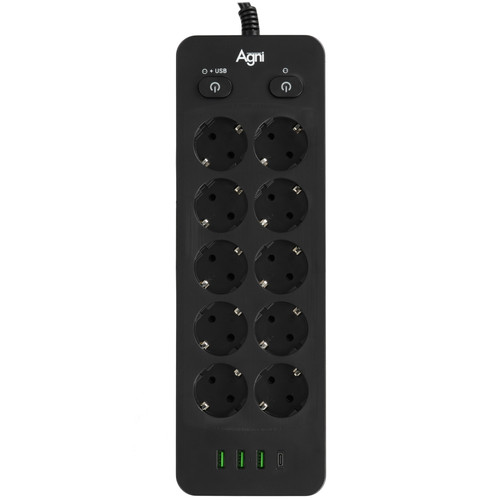 Купить Сетевой фильтр AGNI TP-FO4U10E-C черный  9289336. Характеристики, отзывы и цены в Донецке