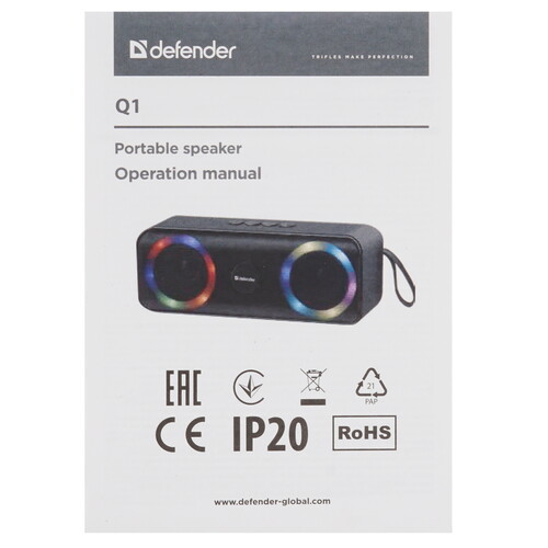 Купить Портативная колонка Defender Q1, черный  9139546. Характеристики, отзывы и цены в Донецке