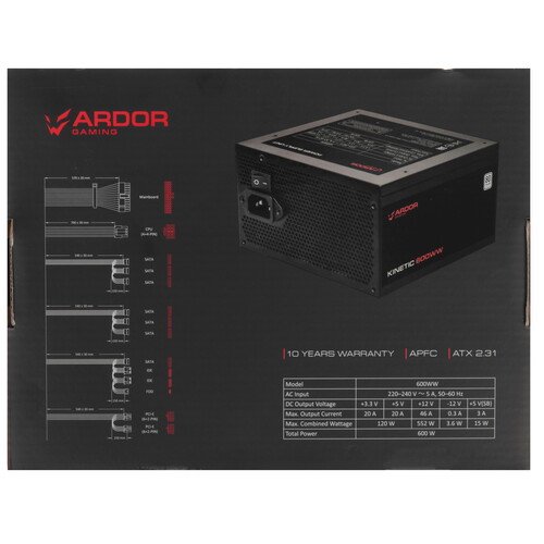 Купить Блок питания ARDOR GAMING KINETIC 600WW  черный  5610275. Характеристики, отзывы и цены в Донецке