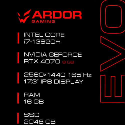 Купить 17.3" Ноутбук ARDOR Gaming EVO E17-I7ND402 черный  9083821. Характеристики, отзывы и цены в Донецке
