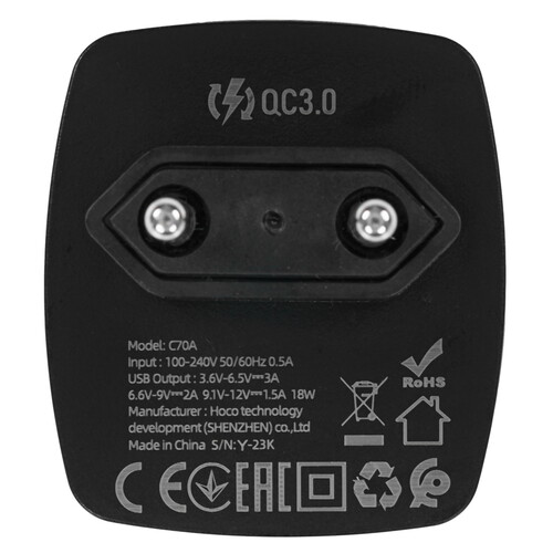 Купить Сетевое зарядное устройство Hoco C70A черный  5474836. Характеристики, отзывы и цены в Донецке