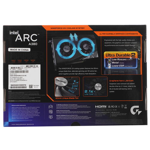 Купить Видеокарта GIGABYTE Intel Arc A380 WINDFORCE OC  5078706. Характеристики, отзывы и цены в Донецке