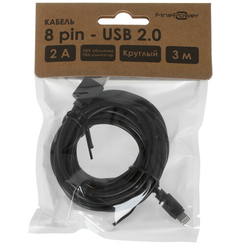 Купить Кабель круглый FinePower Lightning 8-pin - USB 2.0 Type-A черный 3 м  4834154. Характеристики, отзывы и цены в Донецке