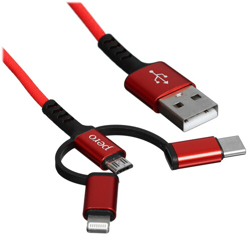 Купить Кабель круглый PERO Lightning 8-pin, micro USB, USB Type-C - USB 2.0 Type-A красный 2 м  5365889. Характеристики, отзывы и цены в Донецке
