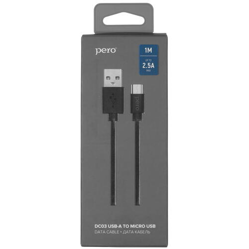 Купить Кабель круглый PERO micro USB - USB 2.0 Type-A черный 1 м  5088715. Характеристики, отзывы и цены в Донецке