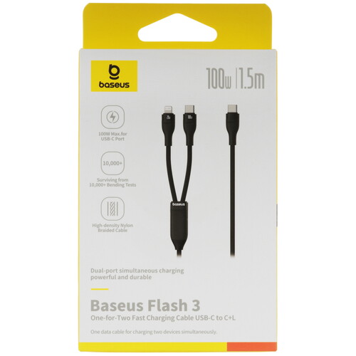 Купить Кабель круглый Baseus Lightning 8-pin, USB Type-C - USB Type-C черный 1.5 м  5627744. Характеристики, отзывы и цены в Донецке