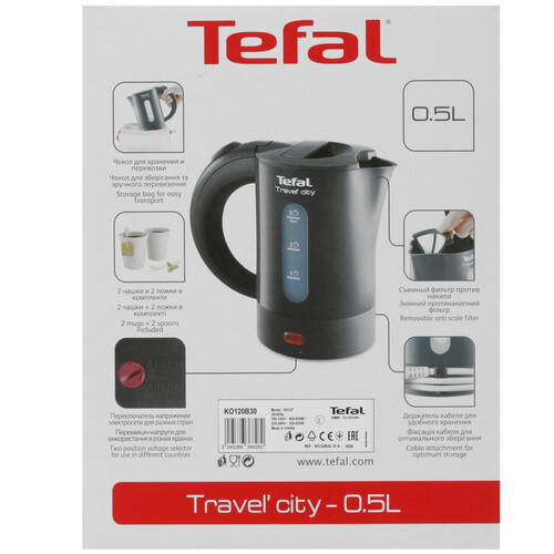 Купить Электрочайник Tefal Travel-o-city KO120B30 серый  7915556. Характеристики, отзывы и цены в Донецке