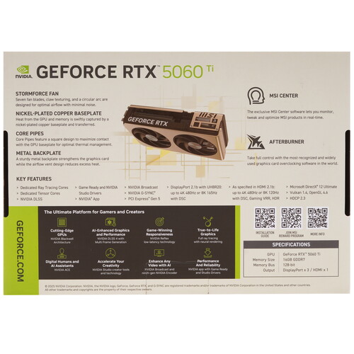 Купить Видеокарта MSI GeForce RTX 5060 Ti INSPIRE 2X  5637908. Характеристики, отзывы и цены в Донецке