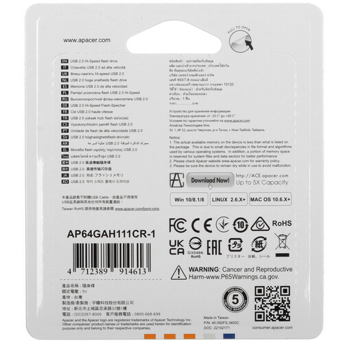 Купить Память USB Flash 64 ГБ Apacer AH111 [AP64GAH111CR-1]  4900840. Характеристики, отзывы и цены в Донецке