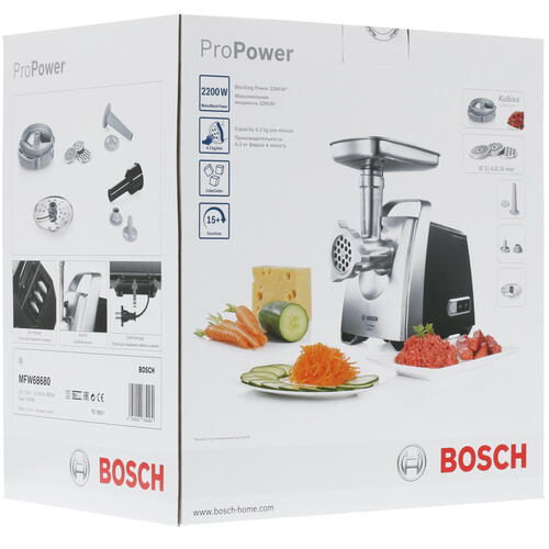 Купить Мясорубка электрическая Bosch ProPower MFW68680 черный  1640886. Характеристики, отзывы и цены в Донецке