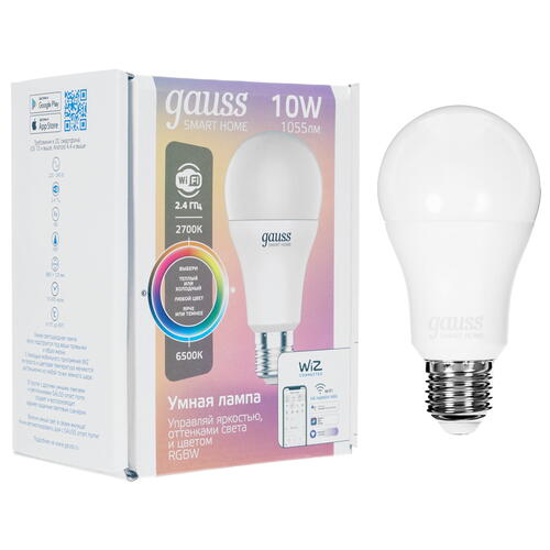 Купить Умная светодиодная лампа Gauss LED IoT E27 A60 RGB  1676664. Характеристики, отзывы и цены в Донецке