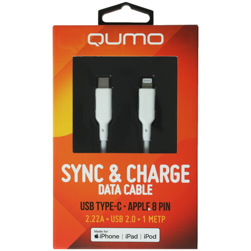 Купить Кабель круглый QUMO Lightning 8-pin MFI - USB Type-C белый 1 м  4850171. Характеристики, отзывы и цены в Донецке