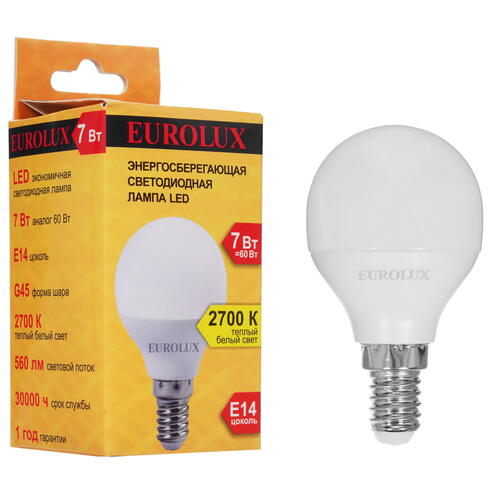 Купить Лампа светодиодная Eurolux LL-E-G45-7W-230-2.7K-E14  5401706. Характеристики, отзывы и цены в Донецке