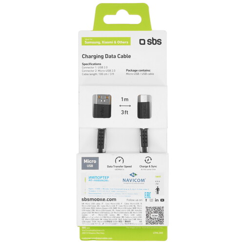 Купить Кабель круглый SBS micro USB - USB 2.0 Type-A черный 1 м  5471863. Характеристики, отзывы и цены в Донецке