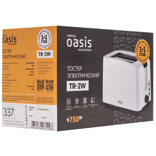 Купить Тостер Oasis TR-2W белый  9135283. Характеристики, отзывы и цены в Донецке