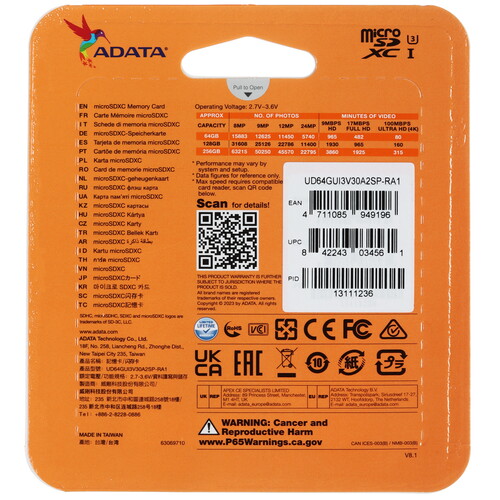 Купить Карта памяти Adata SPEED PLUS microSDXC 64 ГБ [UD64GUI3V30A2SP-RA1]  5614416. Характеристики, отзывы и цены в Донецке