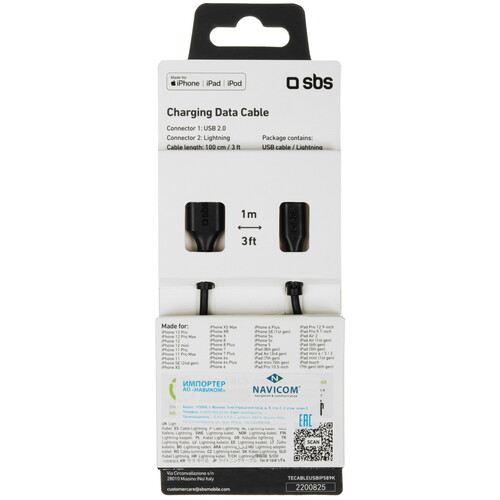 Купить Кабель круглый SBS Lightning 8-pin MFI - USB 2.0 Type-A черный 1 м  5471856. Характеристики, отзывы и цены в Донецке