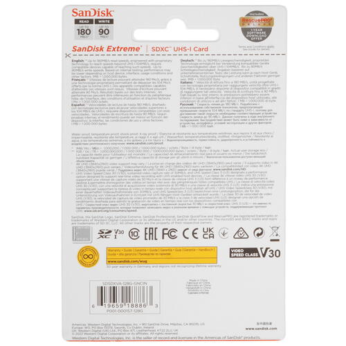 Купить Карта памяти SanDisk Extreme SDXC 128 ГБ [SDSDXVA-128G-GNCIN]  5456343. Характеристики, отзывы и цены в Донецке