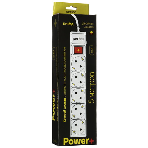 Купить Сетевой фильтр Perfeo POWER+ PF-PP-5/5.0-G серый  9172325. Характеристики, отзывы и цены в Донецке