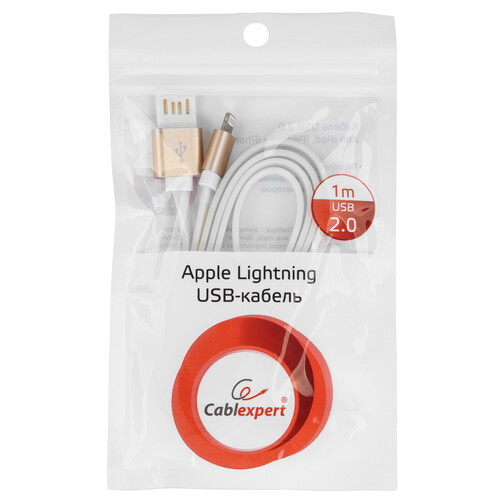 Купить Кабель плоский Cablexpert Lightning 8-pin - USB 2.0 Type-A белый 1 м  5485434. Характеристики, отзывы и цены в Донецке