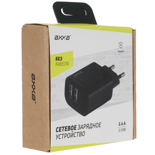 Купить Сетевое зарядное устройство AXXA 2402 черный  5073608. Характеристики, отзывы и цены в Донецке