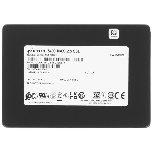 Купить 1920 ГБ Серверный SSD Micron 5400 MAX [MTFDDAK1T9TGB-1BC1ZABYY]  5450962. Характеристики, отзывы и цены в Донецке