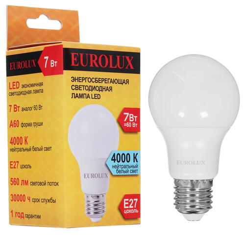 Купить Лампа светодиодная Eurolux LL-E-A60-7W-230-4K-E27  5401690. Характеристики, отзывы и цены в Донецке