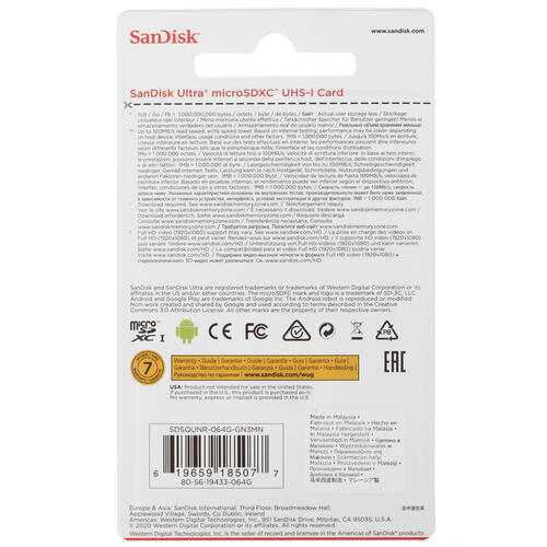 Купить Карта памяти SanDisk Ultra microSDXC 64 ГБ [SDSQUNR-064G-GN3MN]  4727286. Характеристики, отзывы и цены в Донецке