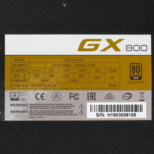 Купить Блок питания Cougar GX 800W [CGR GX-800] черный  1038109. Характеристики, отзывы и цены в Донецке