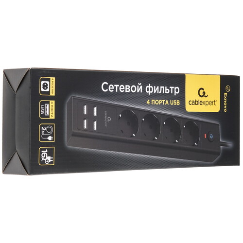 Купить Сетевой фильтр Cablexpert EXN-4-U4-B-2 черный  9176863. Характеристики, отзывы и цены в Донецке