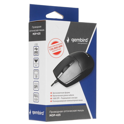 Купить Мышь проводная Gembird MOP-425  черный  4726449. Характеристики, отзывы и цены в Донецке