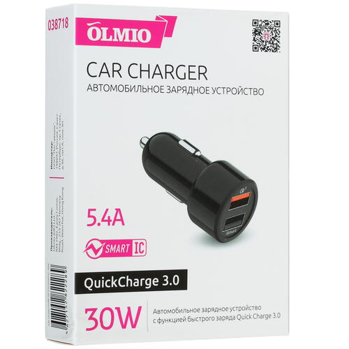 Купить Автомобильное ЗУ Olmio 038718 черный  1385492. Характеристики, отзывы и цены в Донецке