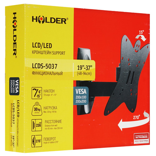 Купить Кронштейн для ТВ Holder LCDS-5037 черный  0135942. Характеристики, отзывы и цены в Донецке