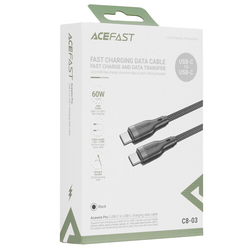 Купить Кабель круглый ACEFAST USB Type-C - USB Type-C черный 1.2 м  9191082. Характеристики, отзывы и цены в Донецке