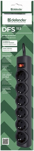 Купить Сетевой фильтр Defender DFS 153 черный  1015908. Характеристики, отзывы и цены в Донецке