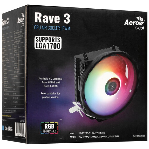 Купить Кулер для процессора AeroCool Rave 3 ARGB  5005766. Характеристики, отзывы и цены в Донецке