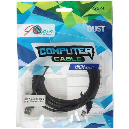 Купить Кабель круглый iOpen mini USB - USB 2.0 Type-A черный 3 м  5471517. Характеристики, отзывы и цены в Донецке