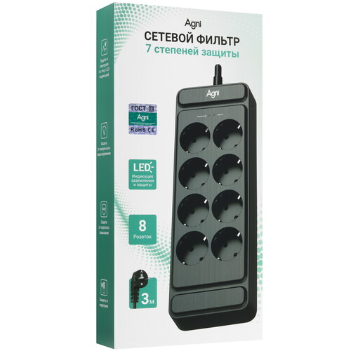 Купить Сетевой фильтр AGNI TP-FS8E черный  9289298. Характеристики, отзывы и цены в Донецке
