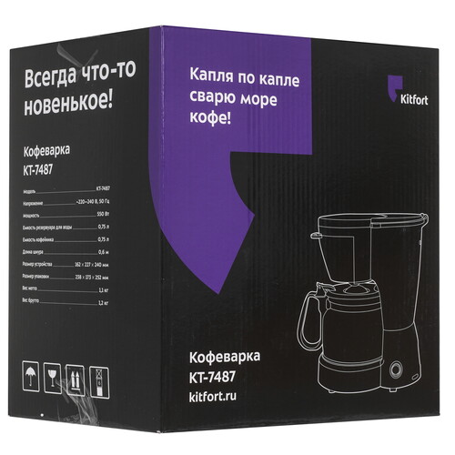 Купить Кофеварка капельная Kitfort КТ-7487 черный  9241114. Характеристики, отзывы и цены в Донецке