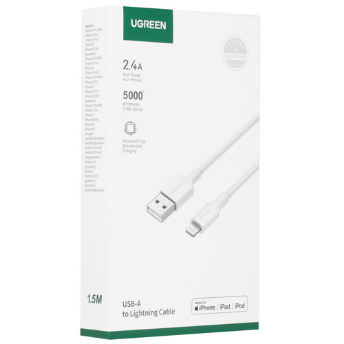 Купить Кабель круглый Ugreen Lightning 8-pin MFI - USB 2.0 Type-A белый 1.5 м  9983429. Характеристики, отзывы и цены в Донецке