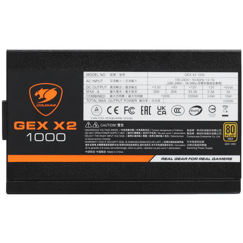 Купить Блок питания Cougar GEX X2 1000 1000W [GEX X2 1000] черный  5086907. Характеристики, отзывы и цены в Донецке