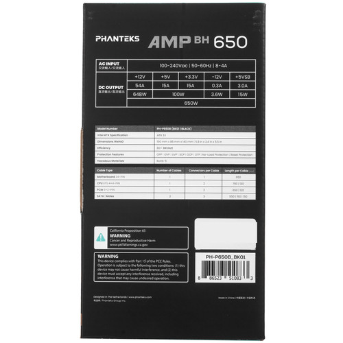Купить Блок питания PHANTEKS AMP BH 650 [PH-P650B_BK01] черный  5616053. Характеристики, отзывы и цены в Донецке