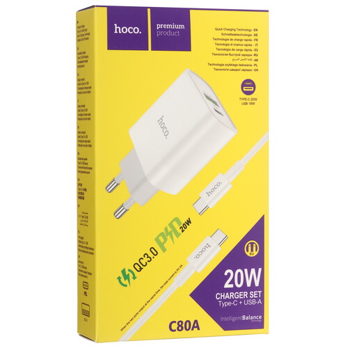 Купить Сетевое зарядное устройство Hoco C80A Rapido белый  5474906. Характеристики, отзывы и цены в Донецке