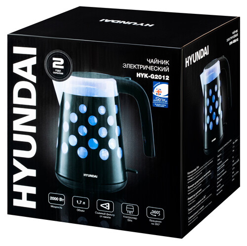 Купить Электрочайник Hyundai HYK-G2012 черный  5336097. Характеристики, отзывы и цены в Донецке