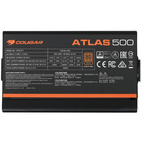 Купить Блок питания Cougar Atlas 500 [CGR BA-500] черный  5087058. Характеристики, отзывы и цены в Донецке