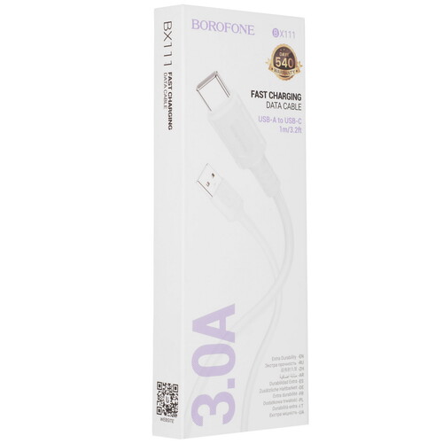 Купить Кабель круглый Borofone USB Type-C - USB 2.0 Type-A белый 1 м  9244445. Характеристики, отзывы и цены в Донецке