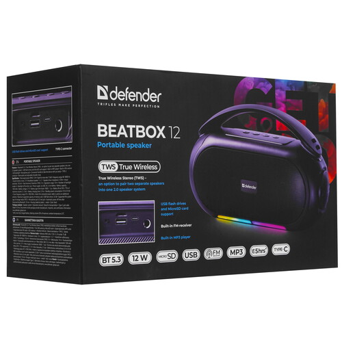 Купить Портативная колонка Defender Beatbox 12, черный  9232543. Характеристики, отзывы и цены в Донецке