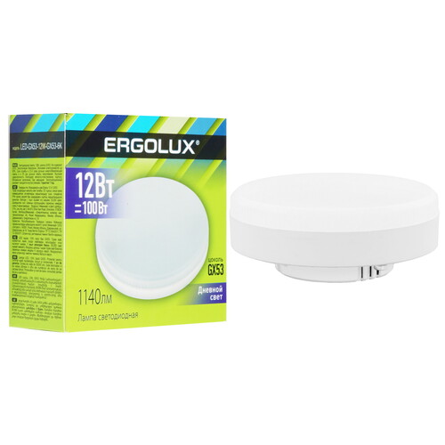 Купить Лампа светодиодная Ergolux LED-GX53-12W-GX53-6K  5467570. Характеристики, отзывы и цены в Донецке