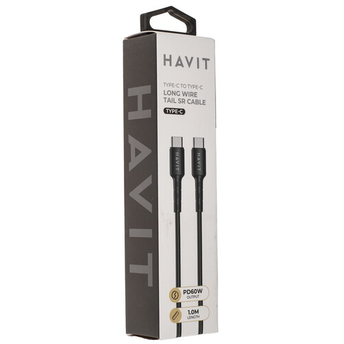 Купить Кабель круглый HAVIT USB Type-C - USB Type-C черный 1 м  9228916. Характеристики, отзывы и цены в Донецке